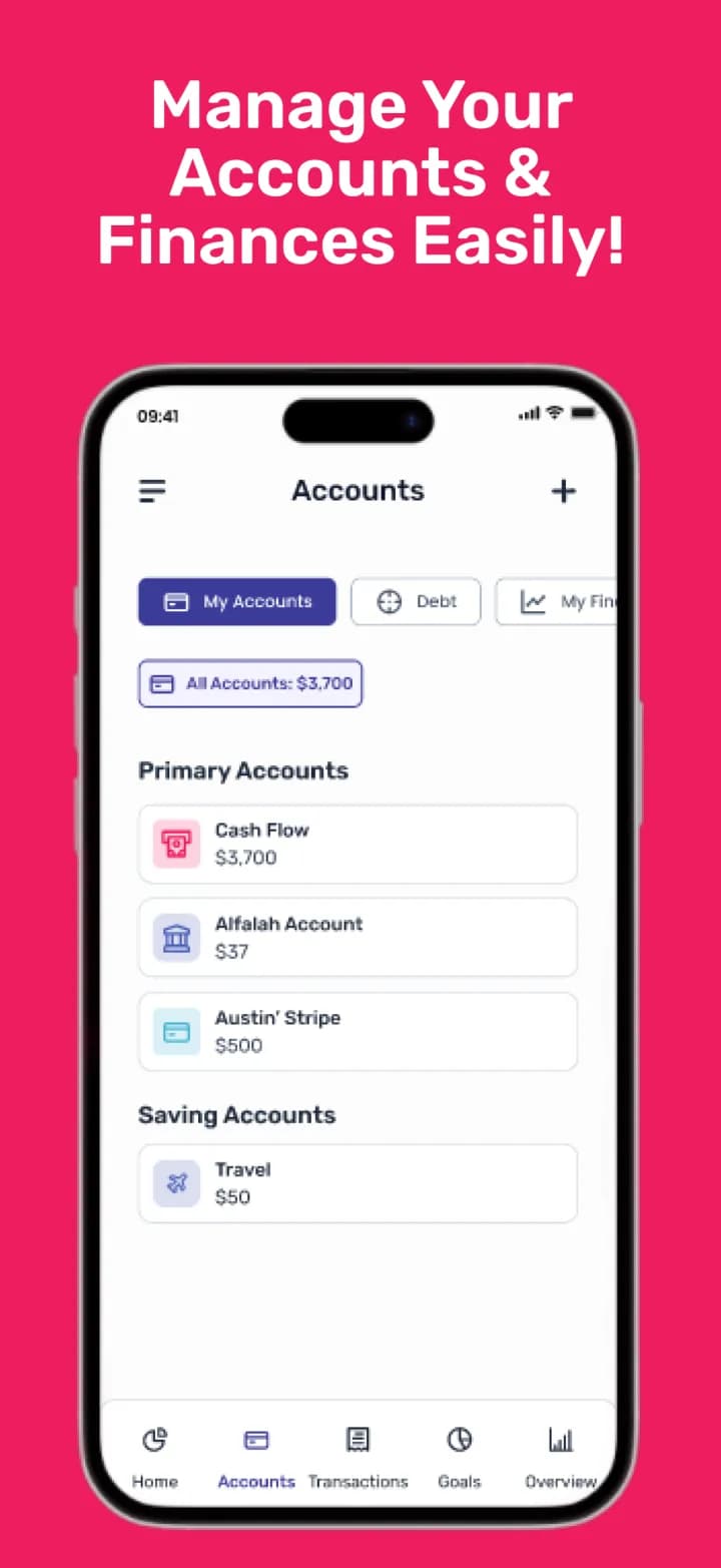 Bucks accounts screen showing cash, bank and savings account balances
