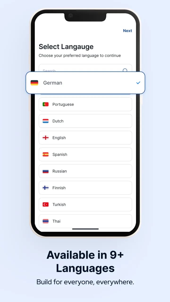 Choosing from 9+ languages in Contacts Backup