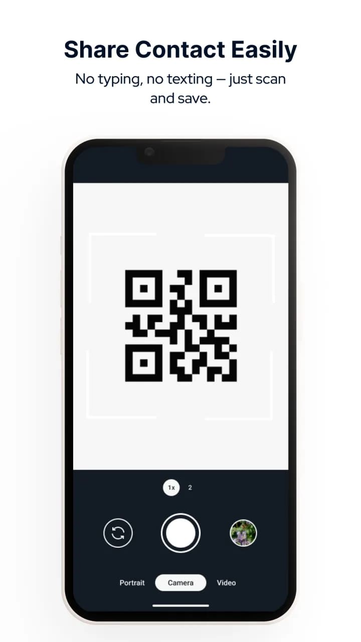Sharing a contact by scanning a QR code in Contacts Backup