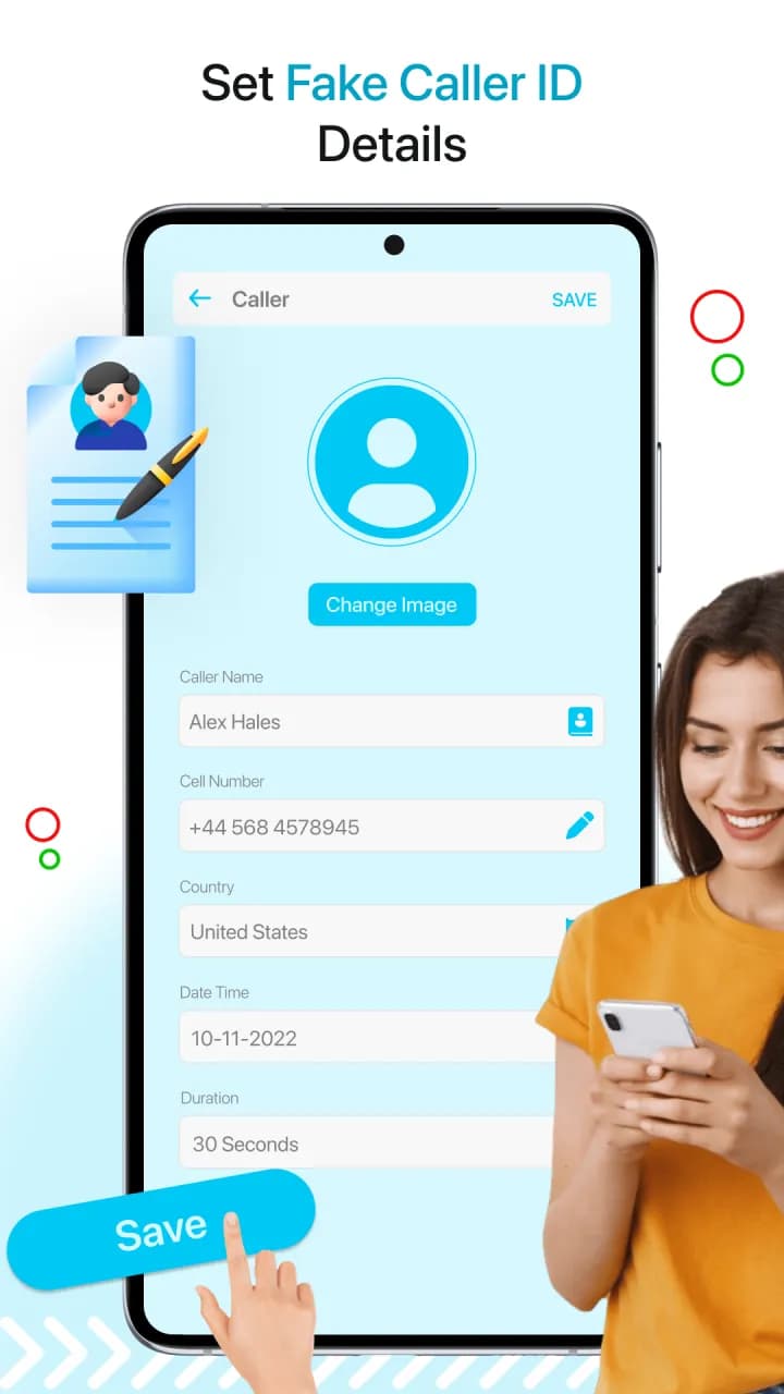 Setting a fake caller name, number and details in Fake Call