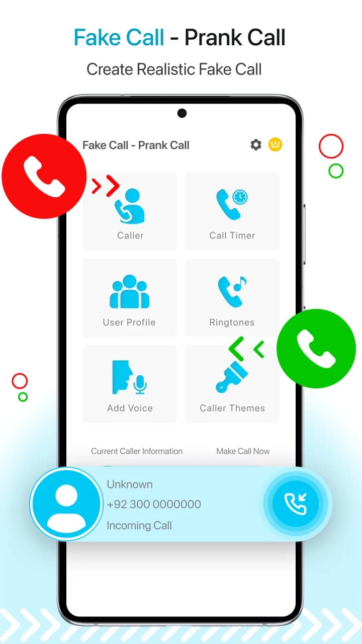 Fake Call home screen for creating a realistic fake call