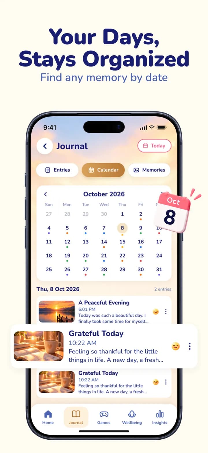 My Diary journal calendar for finding past diary entries by date
