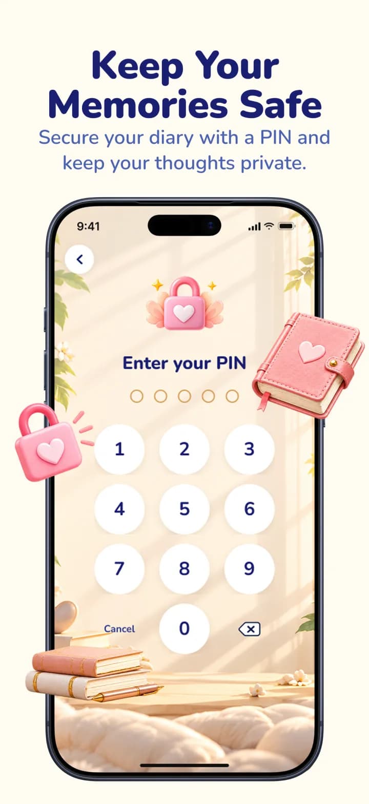 My Diary PIN lock screen protecting a private journal