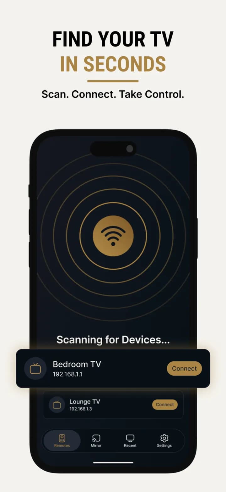 Universal TV Remote scanning the Wi-Fi network for TVs