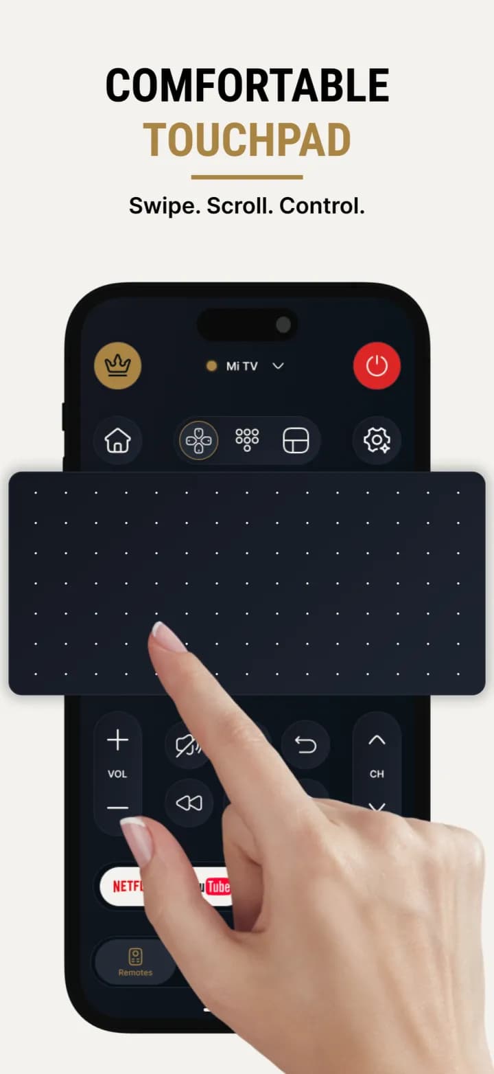 Navigating a TV with the Universal TV Remote touchpad