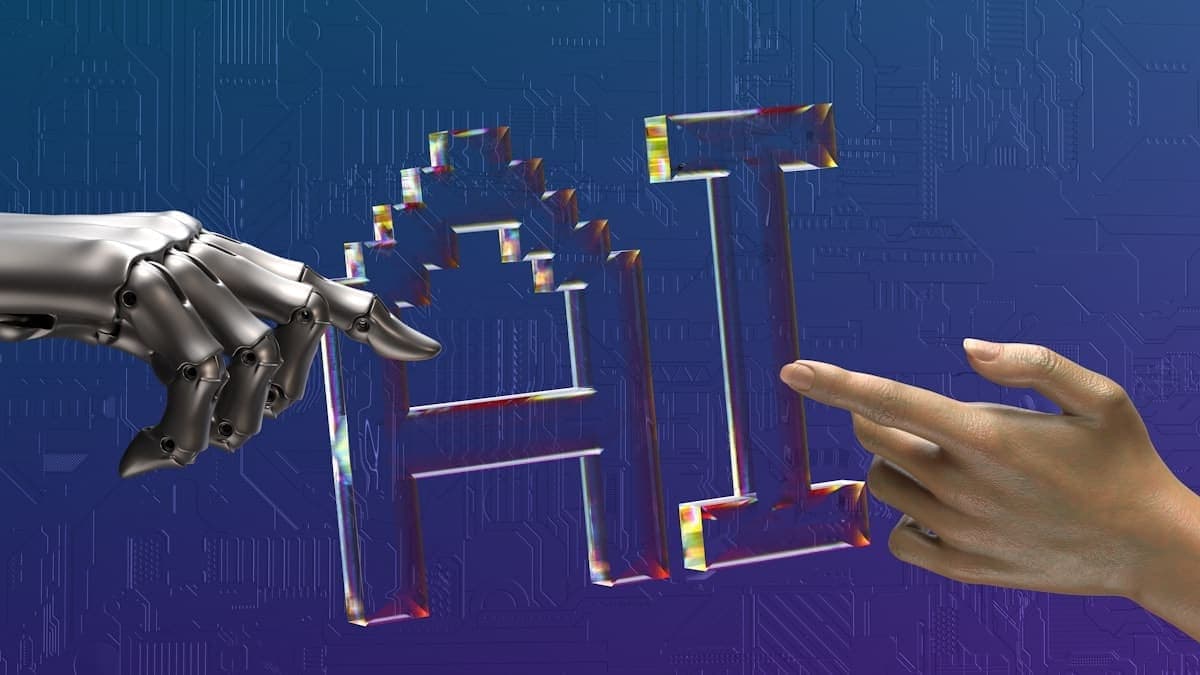 Human and AI hands reaching toward each other